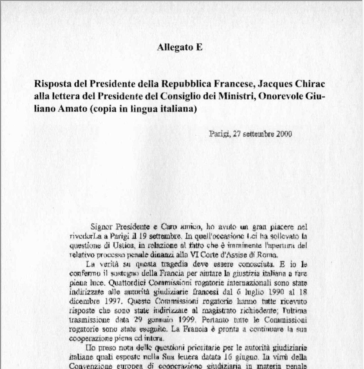 Lettera Chirac e Clinton